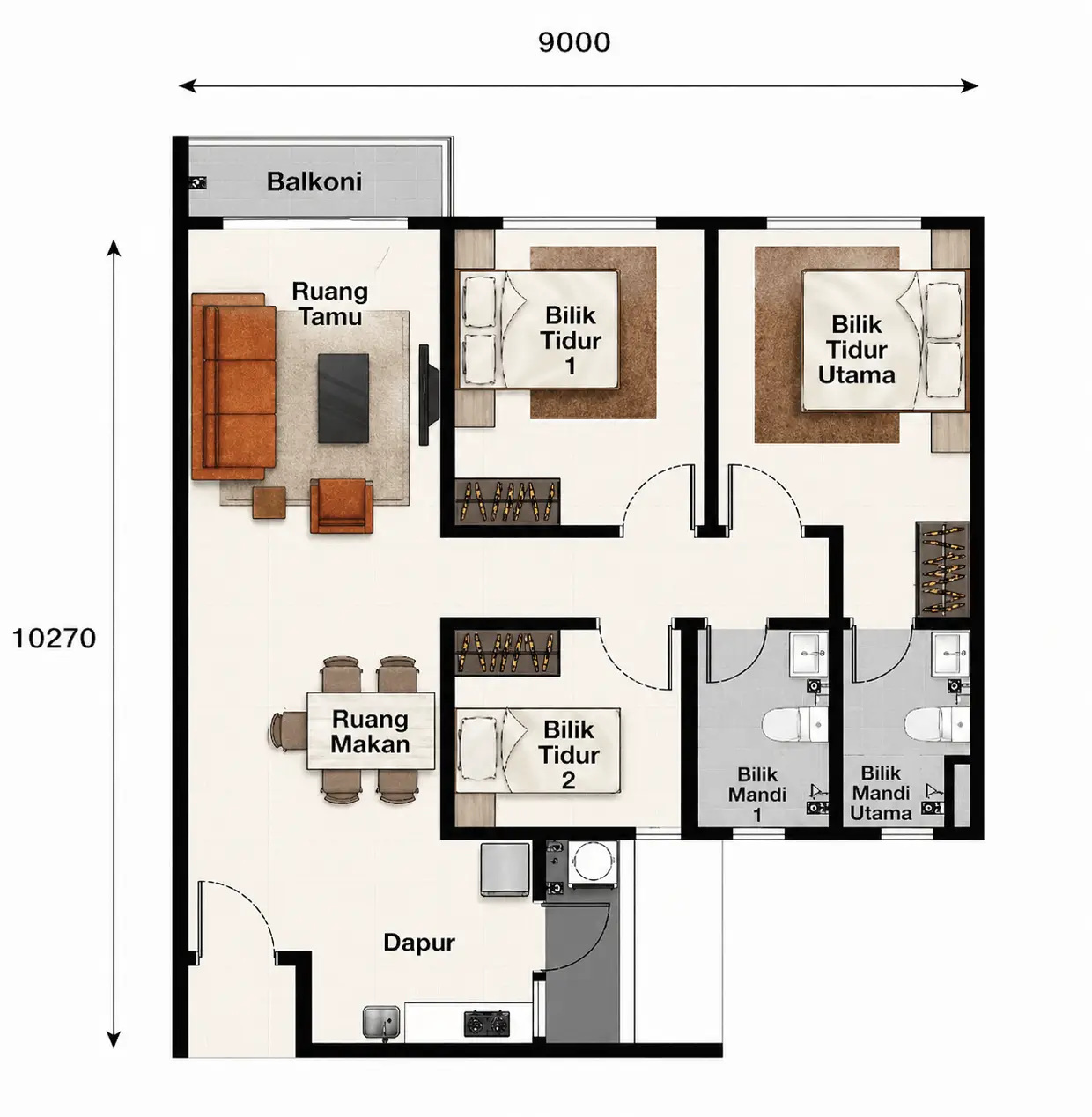 pelan lantai rumah selangorku bukit raja 3 bilik 2 bilik air 900 sqft